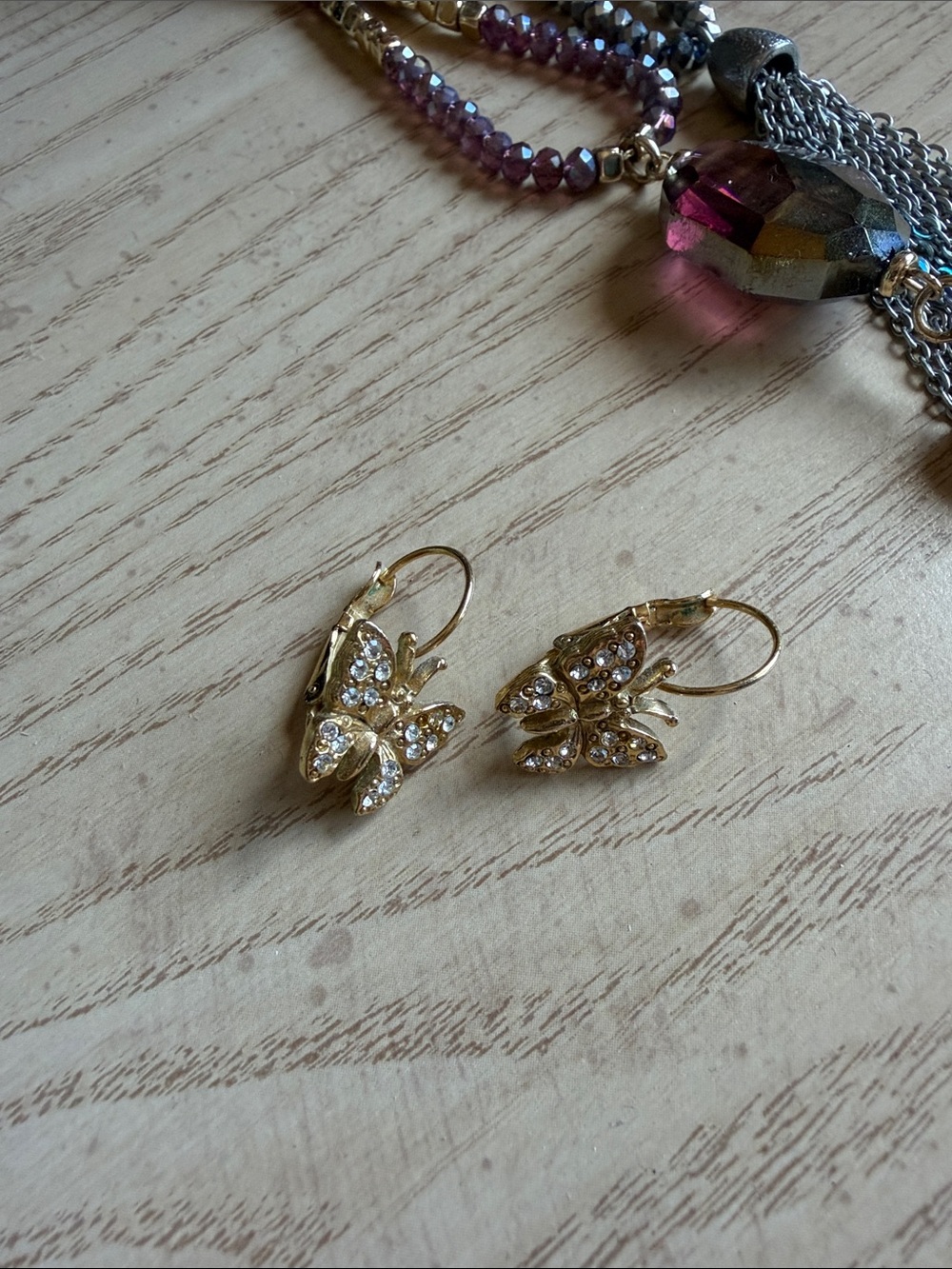 Gold Butterfly Crystal Drop Earrings - Women's Jewelry